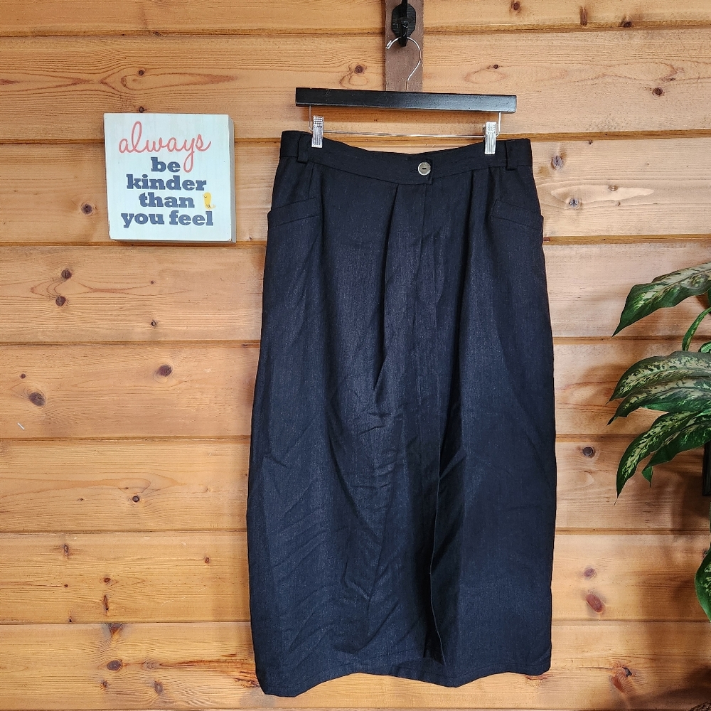 Barry Bricken 💜 Vintage 100% Virgin Wool Black Midi Maxi Pleat Wrap Skirt Sz 12